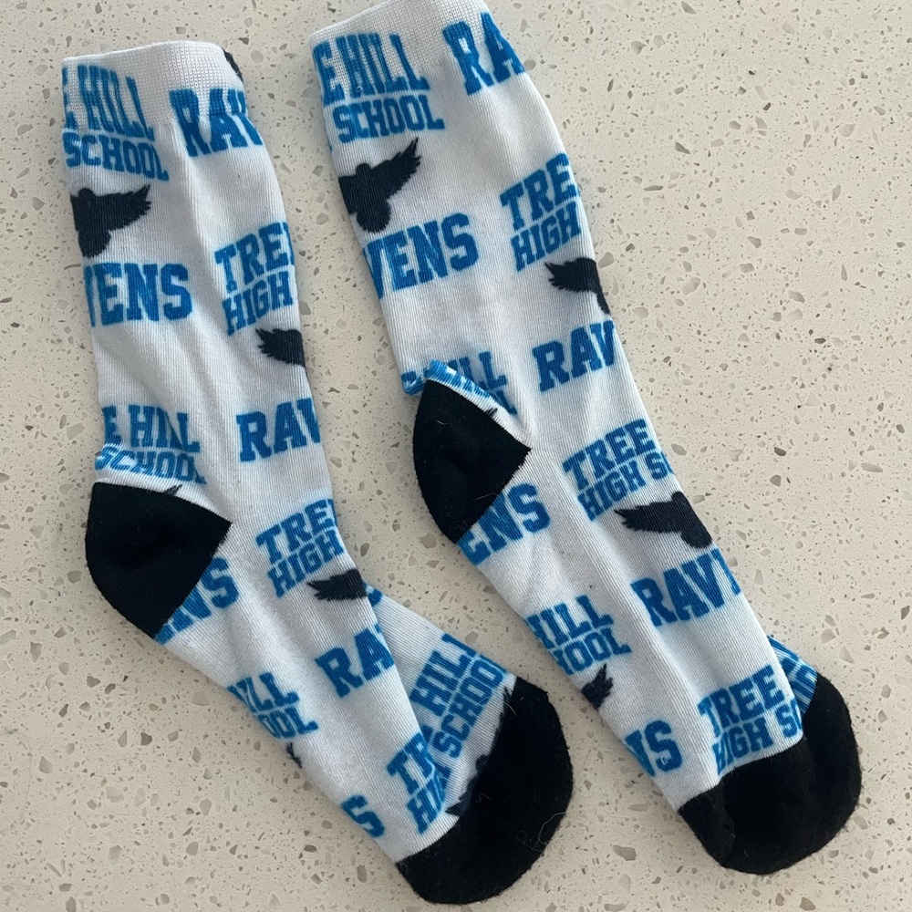 Tree Hill School Ravens White and Blue Socks